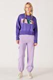 Relaxed Fit Geniş Kesim İçi Polarlı Bisiklet Yaka Mor Sweatshirt