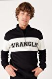 Regular Fit Normal Kesim %100 Pamuk İçi Polarlı Dik Yaka Siyah Sweatshirt