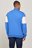 Regular Fit Normal Kesim %100 Pamuk İçi Polarlı Dik Yaka Mavi Sweatshirt