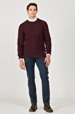 Regular Fit Normal Kesim Bisiklet Yaka Bordo Triko Kazak