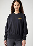 Relaxed Fit Geniş Kesim %100 Pamuk Bisiklet Yaka Siyah Sweatshirt