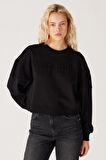 Relaxed Fit Geniş Kesim %100 Pamuk Siyah Sweatshirt