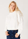 Relaxed Fit Geniş Kesim %100 Pamuk Bisiklet Yaka Beyaz Sweatshirt