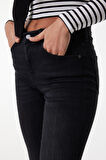 Skinny Fit Dar Kesim Yüksek Bel Siyah High Rise Esnek Jean Denim Kot Pantolon