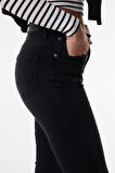 Skinny Fit Dar Kesim Yüksek Bel Siyah High Rise Esnek Jean Denim Kot Pantolon