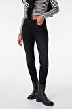 Skinny Fit Dar Kesim Yüksek Bel Siyah High Rise Esnek Jean Denim Kot Pantolon