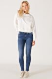 High Rise Skinny Fit Dar Kesim Yüksek Bel Mavi Esnek Jean Kot Pantolon