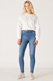 High Rise Skinny Fit Dar Kesim Yüksek Bel Açık Mavi Esnek Jean Kot Pantolon
