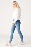 High Rise Skinny Fit Dar Kesim Yüksek Bel Açık Mavi Esnek Jean Kot Pantolon