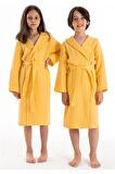 Kapşonlu Müslin Çocuk Bornoz Sarı 7-8 Yaş