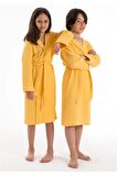 Kapşonlu Müslin Çocuk Bornoz Sarı 7-8 Yaş