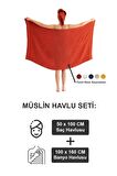  Müslin Banyo Havlu Seti Kremit
