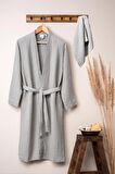 Unisex Kimono Müslin Bornoz + Havlu Seti Gri