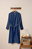 Unisex Kimono 4 Kat Müslin Bornoz (Lacivert, L/XL)