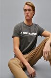Koton Antrasit New Warnın Baskılı Kısa Kollu Tişört