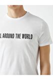 Erkek Beyaz Pamuklu Bisiklet Yaka Kısa Kollu T-Shirt