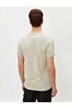 Erkek Ekru Dar Kesim Basic Pamuklu Bisiklet Yaka Kısa Kollu T-shirt