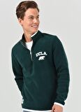 CORNING Yeşil Yarım Fermuarlı Nakışlı Polar Erkek Sweatshirt
