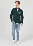 CORNING Yeşil Yarım Fermuarlı Nakışlı Polar Erkek Sweatshirt