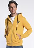 HILGARD Sarı Kapüşonlu ve Fermuarlı Baskılı Standard Fit Erkek Sweatshirt