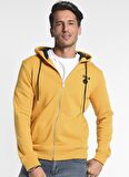 HILGARD Sarı Kapüşonlu ve Fermuarlı Baskılı Standard Fit Erkek Sweatshirt
