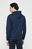 HILGARD Koyu Lacivert Kapüşonlu ve Fermuarlı Baskılı Standard Fit Erkek Sweatshirt
