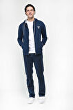HILGARD Koyu Lacivert Kapüşonlu ve Fermuarlı Baskılı Standard Fit Erkek Sweatshirt