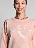 ALAMEDA Pembe Bisiklet Yaka Baskılı Oversize Kadın Sweatshirt