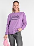 BARBARA Mor Oversize  Nakışlı Kadın Sweatshirt