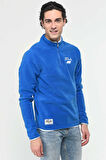 CORNING Mavi Yarım Fermuarlı Nakışlı Polar Erkek Sweatshirt