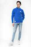 CORNING Mavi Yarım Fermuarlı Nakışlı Polar Erkek Sweatshirt