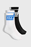 CALZADA 2'Lİ Beyaz - Siyah Uzun jakarlı Unisex Çorap
