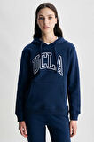 RILEY Lacivert Kapüşonlu Nakışlı Standard Fit Kadın Sweatshirt