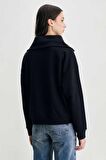 INEZ Siyah Fermuarlı Nakışlı Loose Fit Kadın Sweatshirt