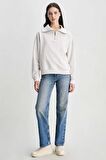INEZ Bej Fermuarlı Nakışlı Loose Fit Kadın Sweatshirt