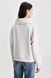 INEZ Bej Fermuarlı Nakışlı Loose Fit Kadın Sweatshirt