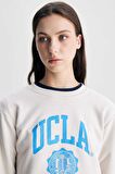 ROISIN Bej Bisiklet Yaka Baskılı Loose Fit Kadın Sweatshirt