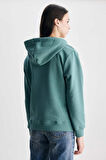 RILEY Yeşil Kapüşonlu Nakışlı Standard Fit Kadın Sweatshirt
