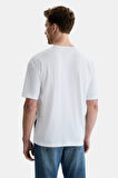 IGNISO Beyaz Bisiklet Yaka Baskılı Oversize  Erkek Tshirt