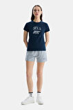 ALLISON Lacivert Bisiklet Yaka Baskılı Kadın Tshirt