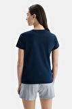 ALLISON Lacivert Bisiklet Yaka Baskılı Kadın Tshirt