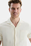 DISMAS Bej Müslin Nakışlı Standard Fit Erkek Gömlek