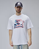 BURNLEY Beyaz Bisiklet Yaka Baskılı Oversize Erkek Tshirt
