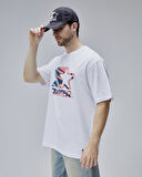 BURNLEY Beyaz Bisiklet Yaka Baskılı Oversize Erkek Tshirt