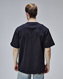 BURNLEY Siyah Bisiklet Yaka Baskılı Oversize Erkek Tshirt