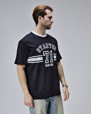 CAMDEN Siyah Bisiklet Yaka Baskılı Oversize  Erkek Tshirt