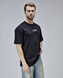 DYMOND Siyah Bisiklet Yaka Baskılı Oversize  Erkek Tshirt