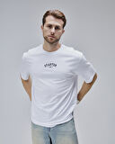 DYMOND Beyaz Bisiklet Yaka Baskılı Oversize  Erkek Tshirt