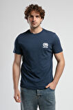 CORINTH Lacivert Bisiklet Yaka Baskılı Standard Fit Erkek Tshirt