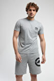 CORINTH Gri Bisiklet Yaka Baskılı Standard Fit Erkek Tshirt